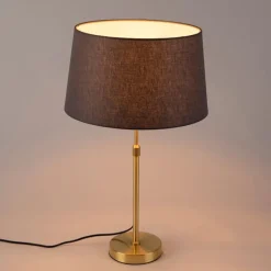 Tafellamp goud/messing met linnen kap grijs 35 cm - Parte