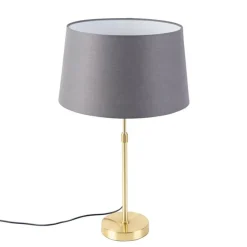 Tafellamp goud/messing met linnen kap grijs 35 cm - Parte