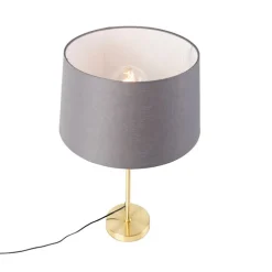 Tafellamp goud/messing met linnen kap grijs 35 cm - Parte