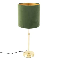 Tafellamp goud/messing met velours kap groen 25 cm - Parte