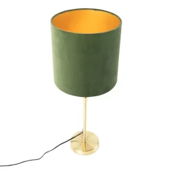 Tafellamp goud/messing met velours kap groen 25 cm - Parte