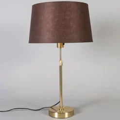 Tafellamp goud/messing met kap bruin 35 cm verstelbaar - Parte