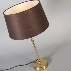 Tafellamp goud/messing met kap bruin 35 cm verstelbaar - Parte