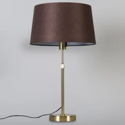 Tafellamp goud/messing met kap bruin 35 cm verstelbaar - Parte