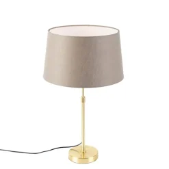 Tafellamp goud/messing met linnen kap taupe 35 cm - Parte