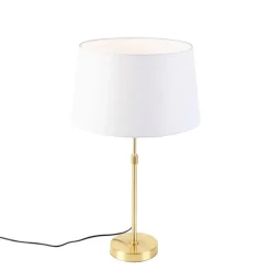 Tafellamp goud/messing met linnen kap wit 35 cm - Parte