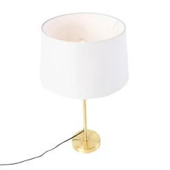 Tafellamp goud/messing met linnen kap wit 35 cm - Parte