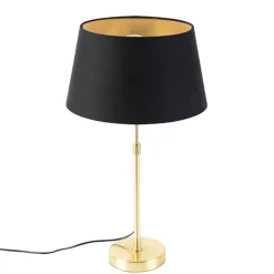 Tafellamp goud/messing met kap zwart met goud 32 cm - Parte