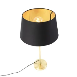 Tafellamp goud/messing met kap zwart met goud 32 cm - Parte