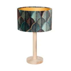 Tafellamp hout met ovale velours kap blad design 25cm - Mels