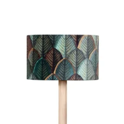 Tafellamp hout met ovale velours kap blad design 25cm - Mels