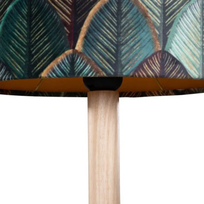 Tafellamp hout met ovale velours kap blad design 25cm - Mels