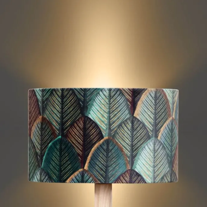 Tafellamp hout met ovale velours kap blad design 25cm - Mels
