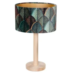 Tafellamp hout met ovale velours kap blad design 25cm - Mels