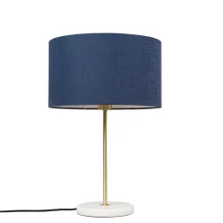 Tafellamp messing met blauwe kap 35 cm - Kaso
