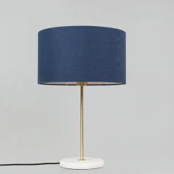 Tafellamp messing met blauwe kap 35 cm - Kaso