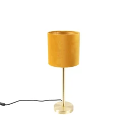 Tafellamp messing met gele kap 20 cm - Simplo