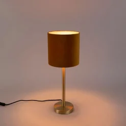 Tafellamp messing met gele kap 20 cm - Simplo