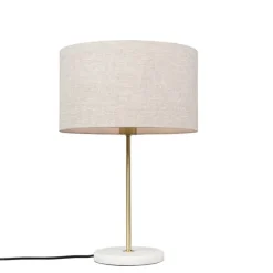 Tafellamp messing met grijze kap 35 cm - Kaso