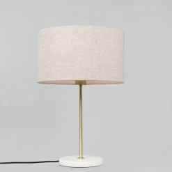 Tafellamp messing met grijze kap 35 cm - Kaso