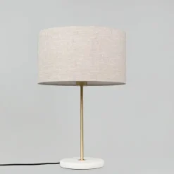 Tafellamp messing met grijze kap 35 cm - Kaso