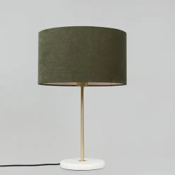 Tafellamp messing met groene kap 35 cm - Kaso
