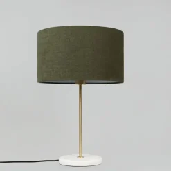 Tafellamp messing met groene kap 35 cm - Kaso