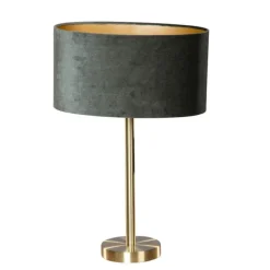 Tafellamp messing met ovale velours kap groen 35cm - Simplo