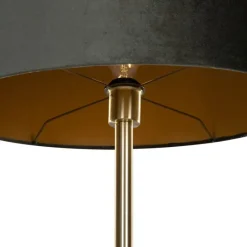 Tafellamp messing met ovale velours kap groen 35cm - Simplo