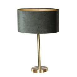 Tafellamp messing met ovale velours kap groen 35cm - Simplo