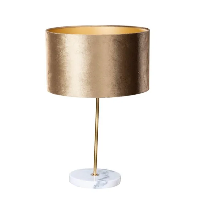 Tafellamp messing met velours kap bruin 35cm - Kaso