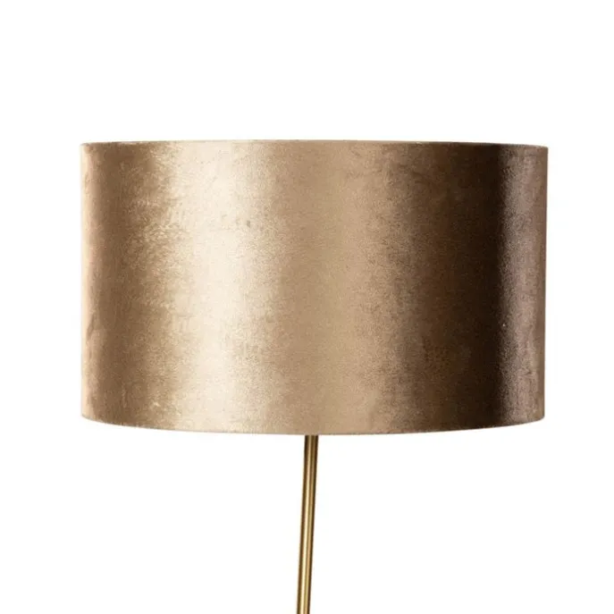 Tafellamp messing met velours kap bruin 35cm - Kaso