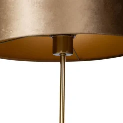 Tafellamp messing met velours kap bruin 35cm - Kaso