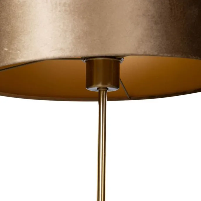 Tafellamp messing met velours kap bruin 35cm - Kaso