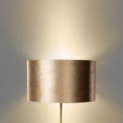 Tafellamp messing met velours kap bruin 35cm - Kaso