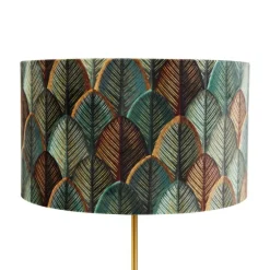 Tafellamp messing met velours lampenkap blad dessin met gouden binnenkant - Kaso