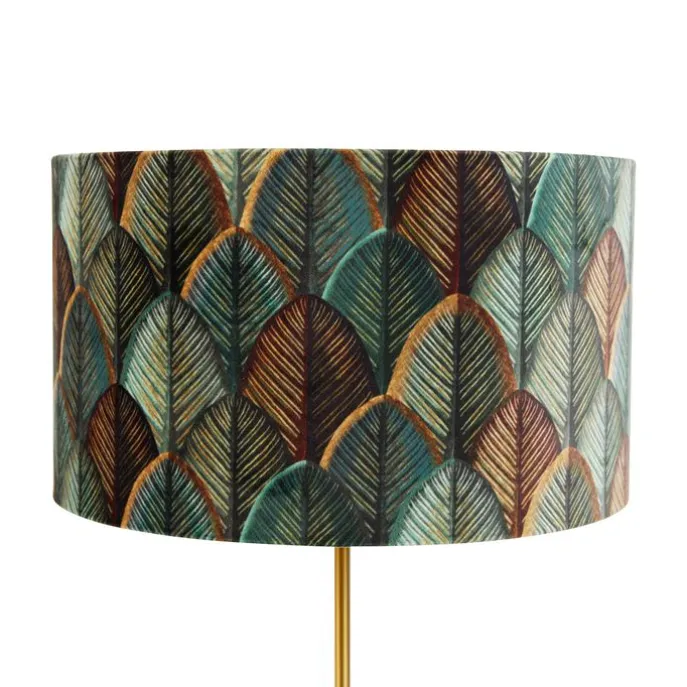 Tafellamp messing met velours lampenkap blad dessin met gouden binnenkant - Kaso