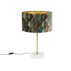 Tafellamp messing met velours lampenkap blad dessin met gouden binnenkant - Kaso