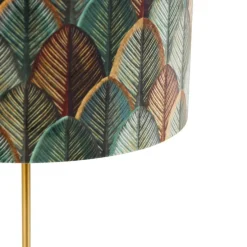 Tafellamp messing met velours lampenkap blad dessin met gouden binnenkant - Kaso