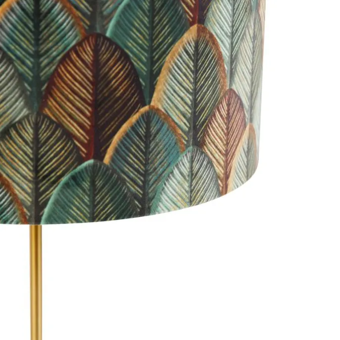 Tafellamp messing met velours lampenkap blad dessin met gouden binnenkant - Kaso