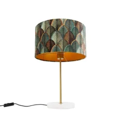 Tafellamp messing met velours lampenkap blad dessin met gouden binnenkant - Kaso