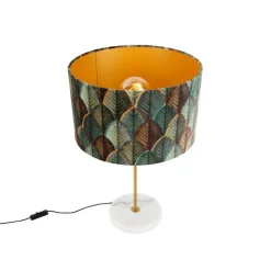 Tafellamp messing met velours lampenkap blad dessin met gouden binnenkant - Kaso