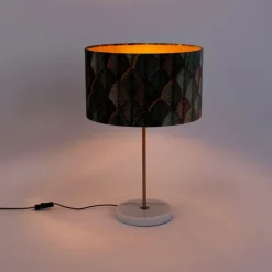 Tafellamp messing met velours lampenkap blad dessin met gouden binnenkant - Kaso