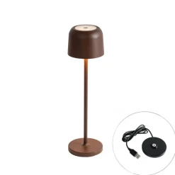 Tafellamp mushroom roestbruin oplaadbaar incl. laadstation - Raika