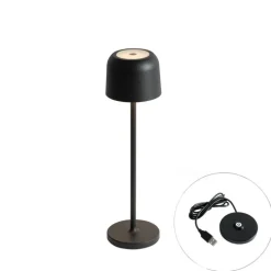 Tafellamp mushroom zwart oplaadbaar incl. laadstation - Raika