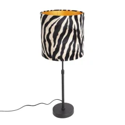 Tafellamp zwart kap zebra dessin 25 cm verstelbaar - Parte