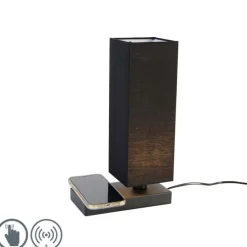 Tafellamp zwart met kap zwart met touch en inductielader - Romina