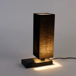 Tafellamp zwart met kap zwart met touch en inductielader - Romina