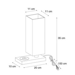 Tafellamp zwart met kap zwart met touch en inductielader - Romina