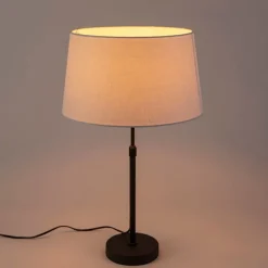 Tafellamp zwart met linnen kap wit 35 cm verstelbaar - Parte